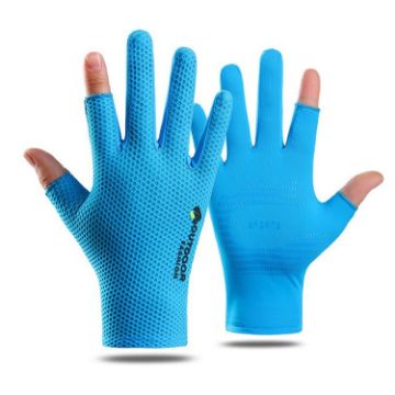 Blue Cycling Gloves - Thin Sunscreen UV Protection, Breathable Ice Silk Mesh - 1