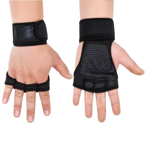 Black Anti-slip Weightlifting Gloves - Dumbbell Bar Wrist Support, L Size - 1