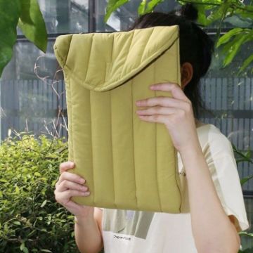 16" Yellow Green Cotton Embroidery Laptop Bag - Lightweight Protective Case - 1