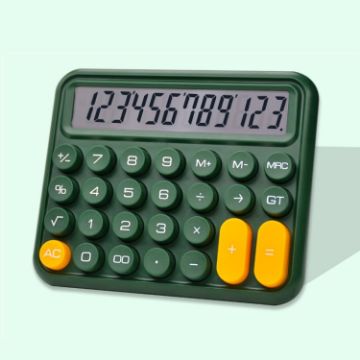 Olive Green 12-Digit Mechanical Keyboard Calculator with Big Buttons - 1