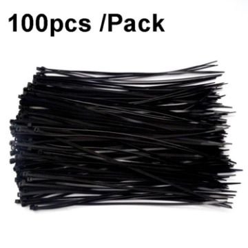 100pcs 8x350mm Black Self-Locking Nylon Cable Ties 7.6mm Wide Bundle - 1
