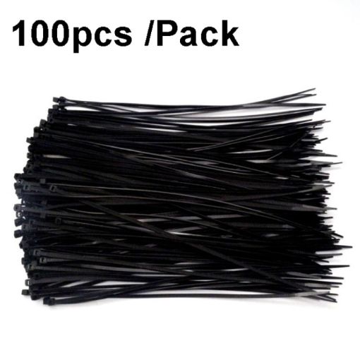 100pcs 8x400mm Self-Locking Nylon Cable Ties 7.6mm Wide Black - 1