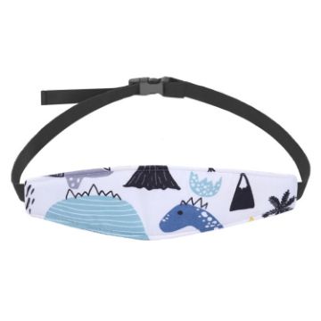 Baby Head Restraint Belt - Car Seat Head Support (White Dinosaur) - 1