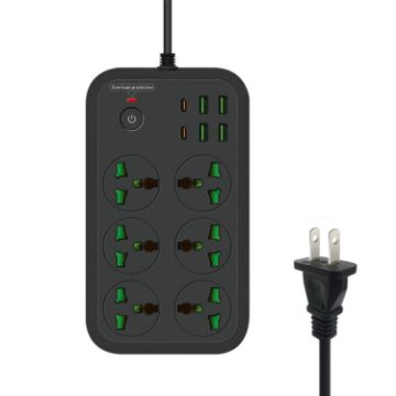 T24 2m 3000W 6-Plug Socket with PD & 4-USB Ports, Flame-Retardant, US Plug - 1