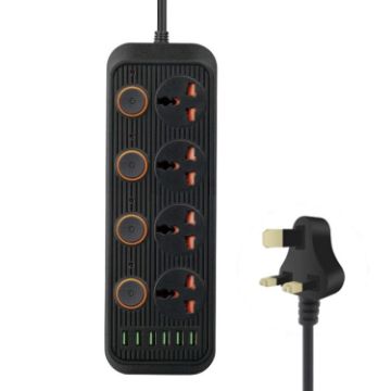 A05 2m 3000W Socket: 4 Plugs + 6-USB, Flame-Retardant, UK Plug - 1