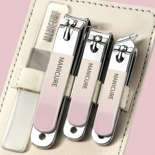 Stainless Steel Nail Knife Set - 4pcs, Portable, Light Pink - 1