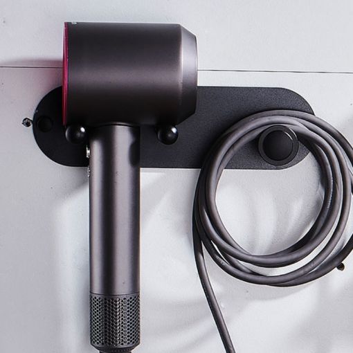 Small Black Wall Mounted Hair Dryer Holder - Hole-Free Aluminum Shelf - 1