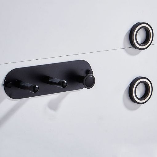 Black Wall Mounted Hair Dryer Holder, Small 2 Loops, No-Drill Aluminum Shelf - 1