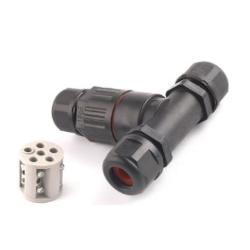 5-Pole Waterproof T-Wire Terminal Block Connector - Male & Female (Black) - 1