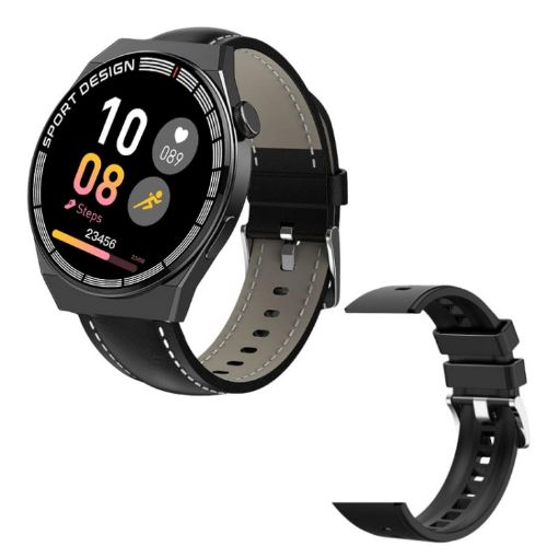 GT3Pro 1.28" Health Monitoring Smart Watch with NFC - Black Leather - 1