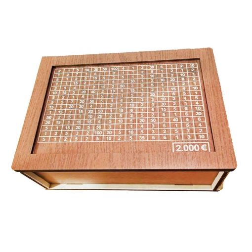 Light Brown Wooden Money Box Piggy Bank with Counter - 2000 Euros Capacity - 1