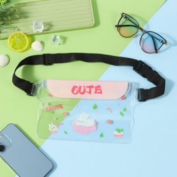 Large Capacity Waterproof Cell Phone Waist Bag - Pink Bunny Design - 1