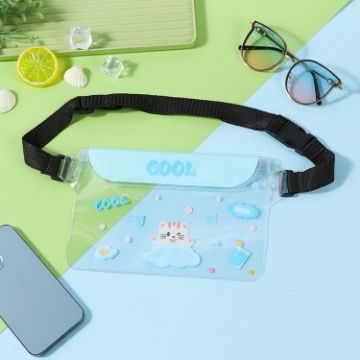 Large Capacity Waterproof Cell Phone Waist Bag - Blue Cat Design - 1