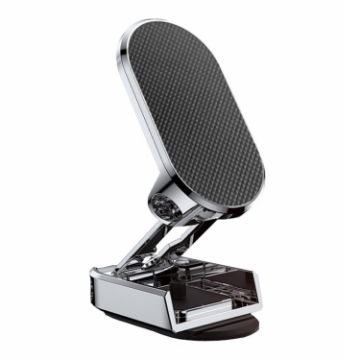 D11 Magnetic Folding Car Phone Holder - Rotatable Dashboard Stand Silver - 1