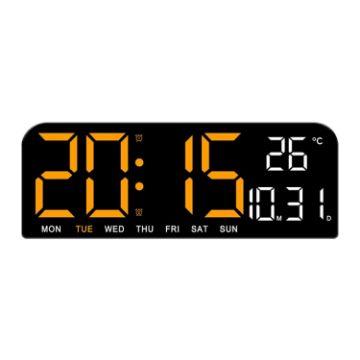 LED Screen Digital Display Alarm Clock, Wall & Desktop, Orange - 1