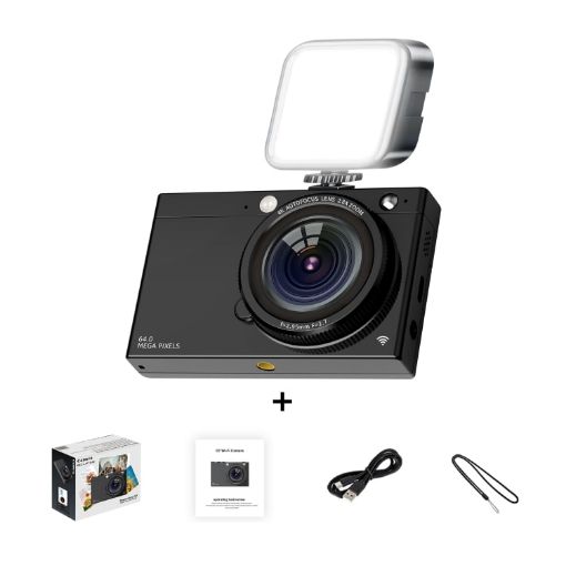 64MP HD CCD Digital Camera with WiFi, Black + Fill Light - 1