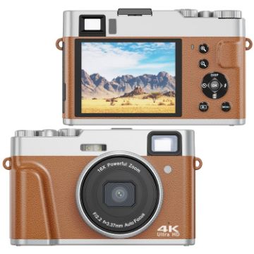 DC202L 2.8" 4K HD 16X Zoom Digital Camera SLR, Brown, US Plug - 1