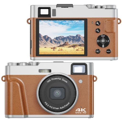 DC202L 2.8" 4K HD 16X Zoom Digital Camera SLR, Brown, US Plug - 1