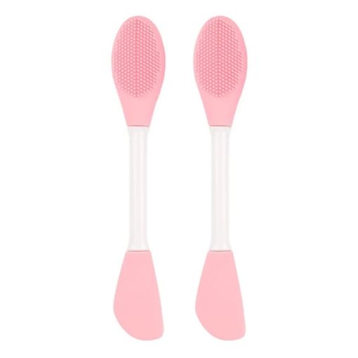 Dual Head Silicone Face Mask Brush - 2pcs Pink Cleansing & Massage Tool - 1