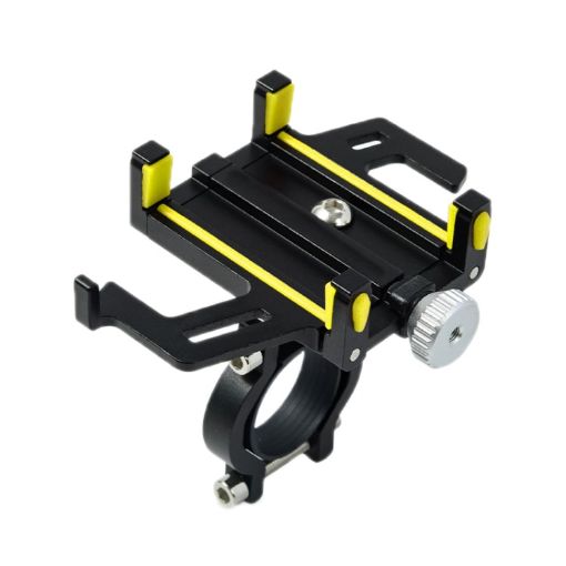 Yellow Aluminum Alloy Motorcycle & Bicycle Mobile Phone Holder - 1