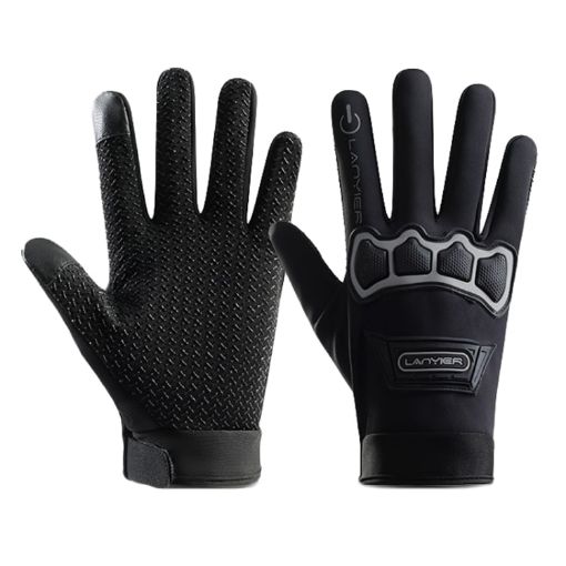 LANYIER Gray Motorcycle Riding Gloves Men Velvet Warm Touch Screen 70 - 1