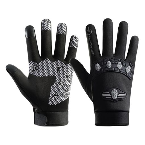 LANYIER Gray Motorcycle Gloves - Warm, Windproof, Waterproof, Touch Screen - 1