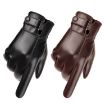 Men's PU Leather Touchscreen Gloves - Warm Velvet Lined, Black, Avg Size - 2