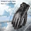 Men's PU Leather Touchscreen Gloves - Warm Velvet Lined, Black, Avg Size - 4