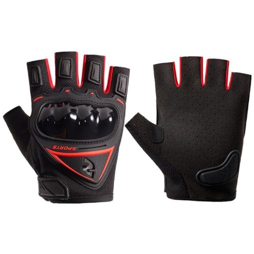 Motorcycle Half Finger Gloves Men Outdoor Riding Tactical, Red, Avg Size - 1