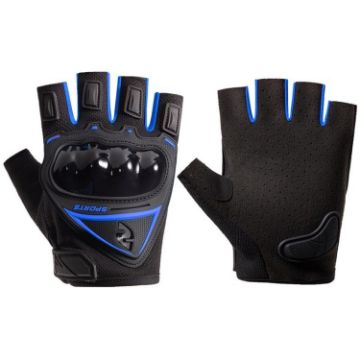 Men's Blue Half Finger Motorcycle Gloves - Tactical, Hiking, Outdoor Sports - 1