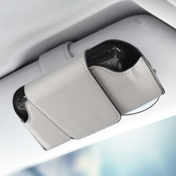 Gray Leather Car Sunglasses Organizer Sun Visor Clip Eyeglasses Case - 1
