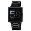 SKMEI Men's Black Steel Band Square Electronic Watch with Letter Display - 1