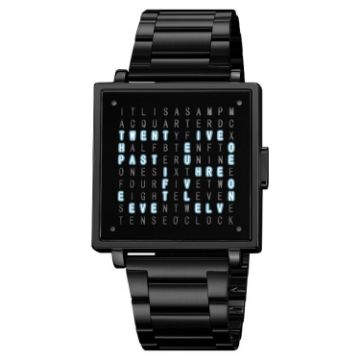 SKMEI Men's Black Steel Band Square Electronic Watch with Letter Display - 1