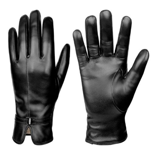Women's Black Sheepskin Wool Fleece Lined Touchscreen Gloves, Size L - 1