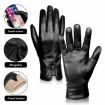 Women's Black Sheepskin Wool Fleece Lined Touchscreen Gloves, Size L - 2