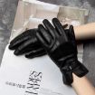 Women's Black Sheepskin Wool Fleece Lined Touchscreen Gloves, Size L - 6