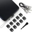 USB-C Charging Port Dust Plug & Lanyard Cleaning Brush Set - Black - 1