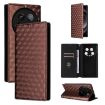 Xiaomi 14 Ultra Brown Flip Leather Phone Case with Cubic Grid Texture - 1