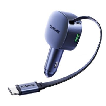 MOMAX UC19 60W Car Charger with Retractable Cable - Dark Grey - 1