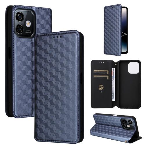 Ulefone Note 16 Pro Blue Flip Leather Phone Case with Cubic Grid Texture - 1