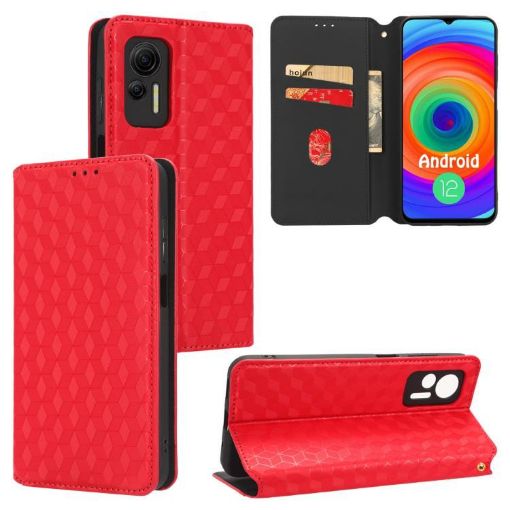 Ulefone Note 14 Red Flip Leather Phone Case with Cubic Grid Texture - 1