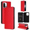 OnePlus 13T Red Flip Leather Phone Case with Cubic Grid Texture - 1
