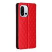 OnePlus 13T Red Flip Leather Phone Case with Cubic Grid Texture - 3