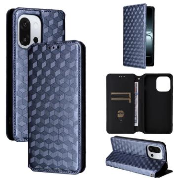 OnePlus 13T Blue Flip Leather Phone Case with Cubic Grid Texture - 1