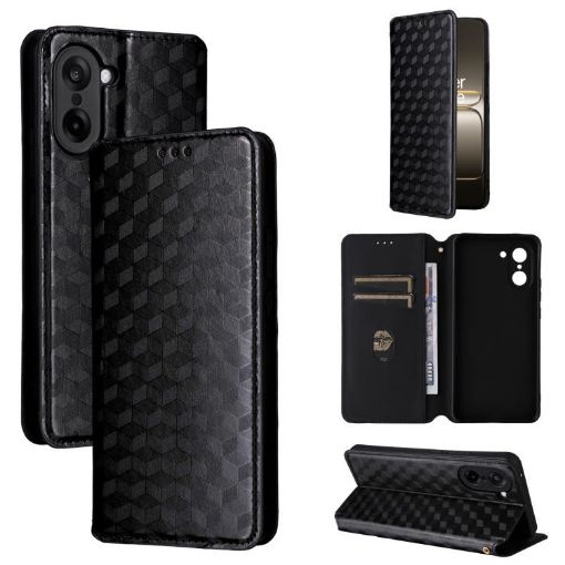 OnePlus Ace 5 Racing Flip Leather Phone Case - Black Cubic Grid Texture - 1