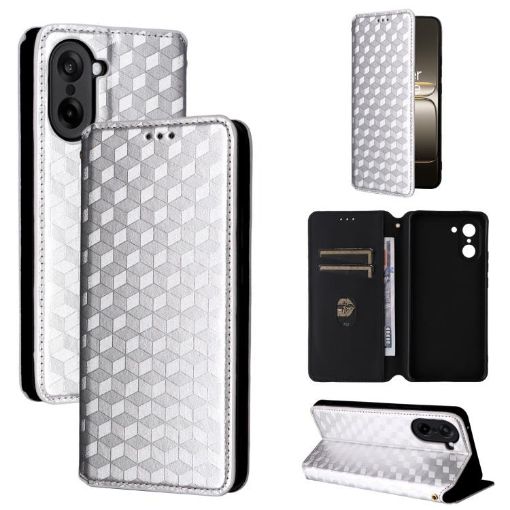 OnePlus Ace 5 Racing Flip Leather Phone Case - Silver Cubic Grid Texture - 1