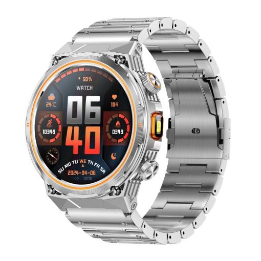 AK81 Silver Steel Smart Watch, BT Call, Blood Pressure/Heart Rate Monitor - 1