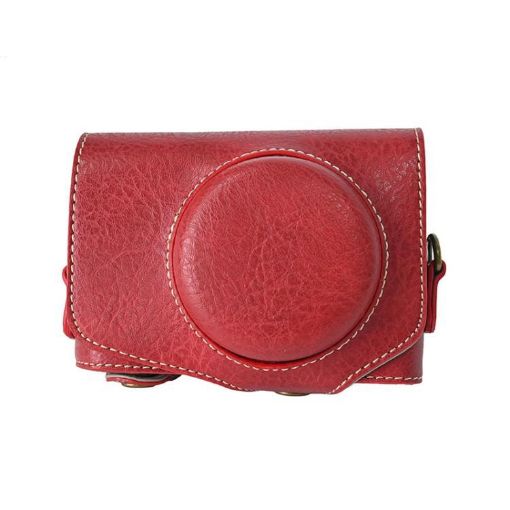 Canon PowerShot SX740 HS Red Leather Camera Case Bag with Strap - 1