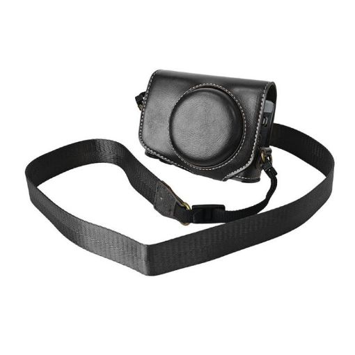Canon G7 X Mark III Retro Leather Camera Case Bag with Strap (Black) - 1