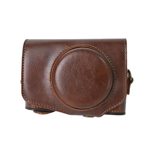 Canon PowerShot SX740 HS Leather Camera Case Bag with Strap - Coffee - 1